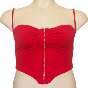 THATSSOFETCH Top 12 Large Red Corset Crop Style Sleeveless Summer Casual